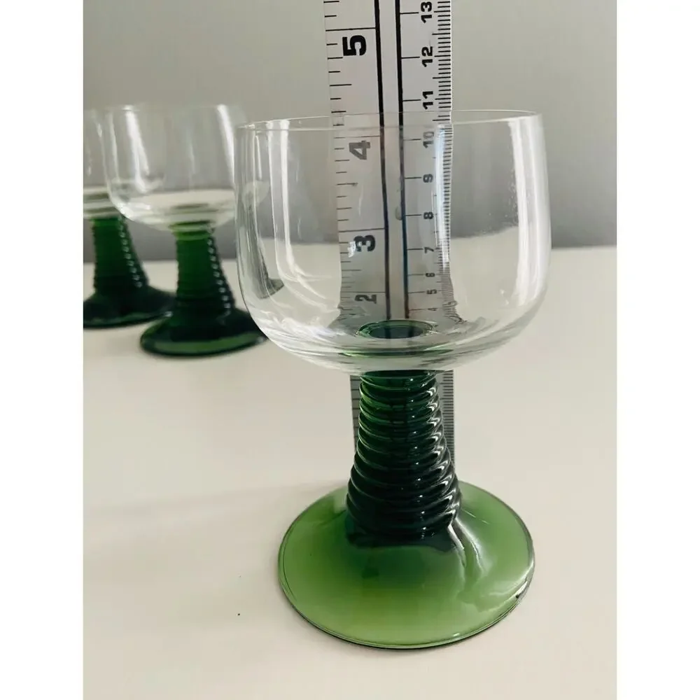 Vintage German Roemer MCM Green Beehive Stem Cordial Glasses, Set of 3